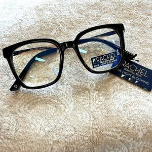 Brand New Rachel Roy Blue Light Blocking Round Glasses Black Frame Gold Tone Arm